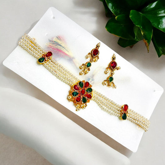 Traditional Stone Pearl Choker Necklace