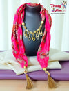 Scarf Styled with Pendant Necklace